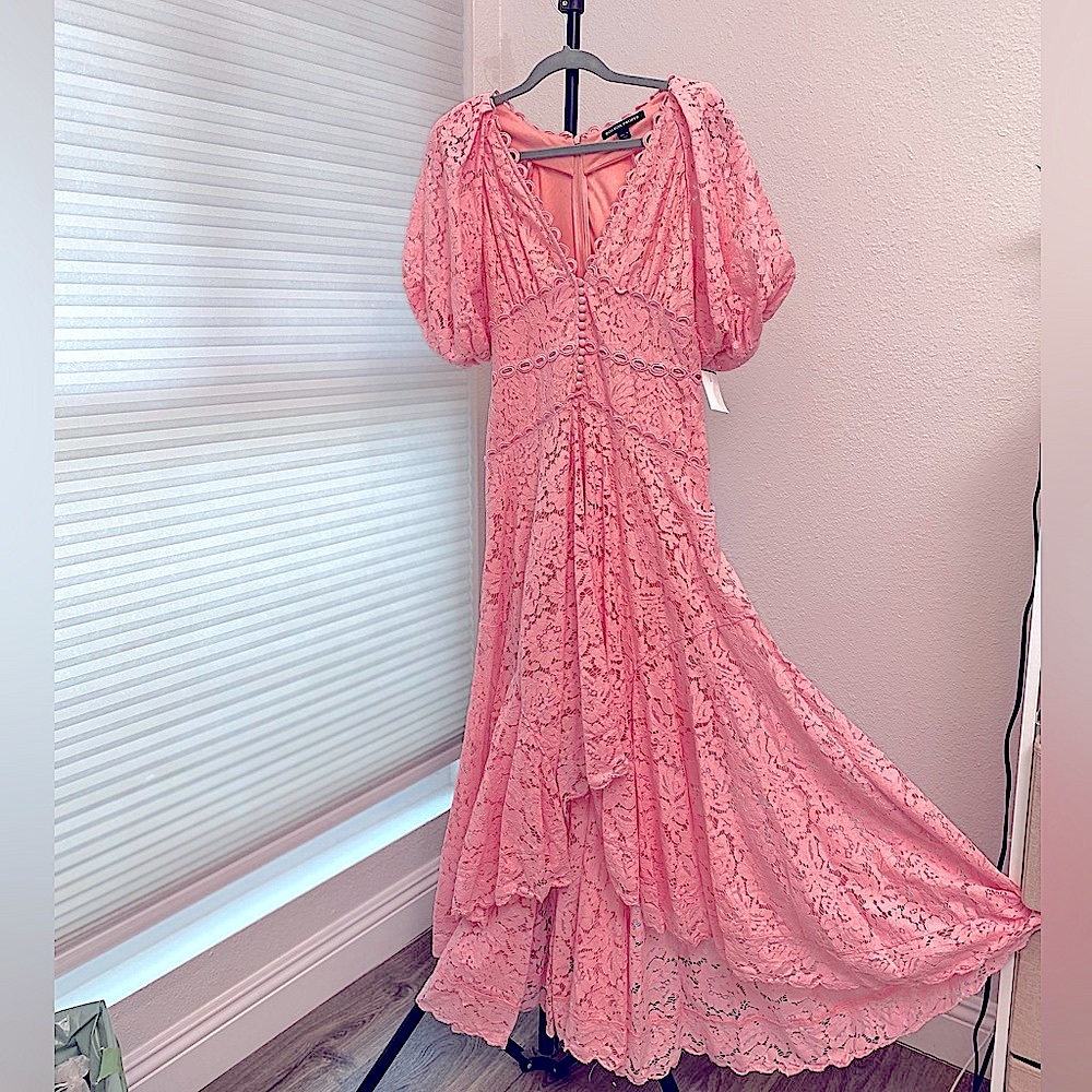Boston Proper Dresses | Boston Proper Maxi Dress Pink Lace High low - Picture 3 of 9